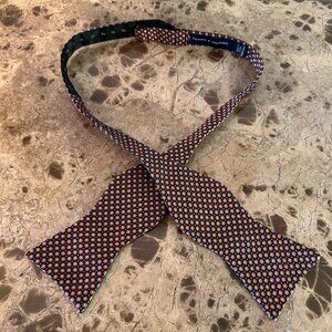 Tommy Hilfiger Men's 100% Silk Bow Tie Blue Orange Dotted Geometric Pattern
